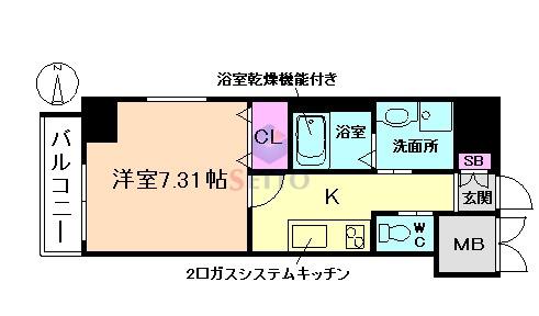 エメルミナ豊中岡町(1K/7階)の間取り写真