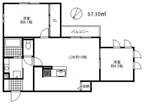 フェーブ六甲(2LDK/2階)の間取り写真