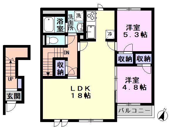 ボンヌール(2LDK/2階)の間取り写真