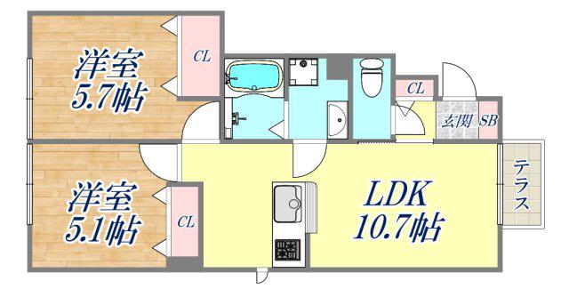 チェリーハウス2 A棟(2LDK/1階)の間取り写真