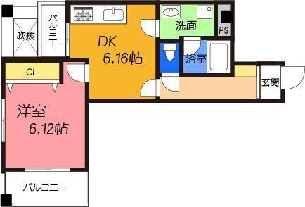 TJ MODERNO EIDAI(1DK/2階)の間取り写真