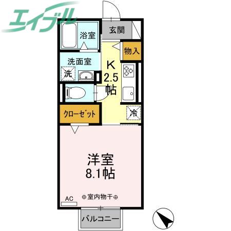 アズール(1K/2階)の間取り写真