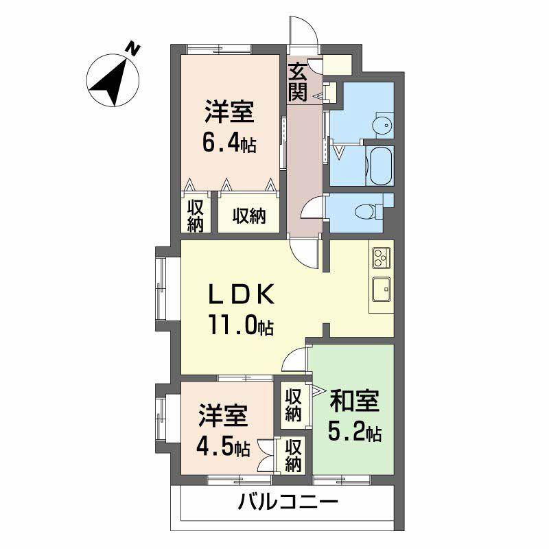 グランリューくるめ木(3LDK/3階)の間取り写真