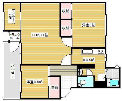 北須磨団地 C-3棟(2LDK/3階)の間取り写真
