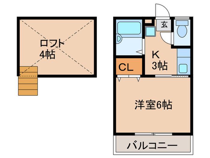 ジュネス10(1K/2階)の間取り写真