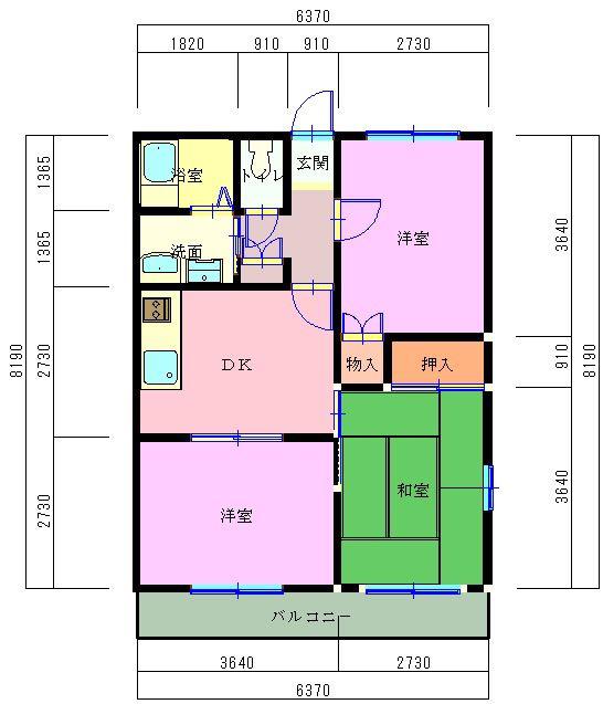 グランハイム川端B棟(3DK/1階)の間取り写真
