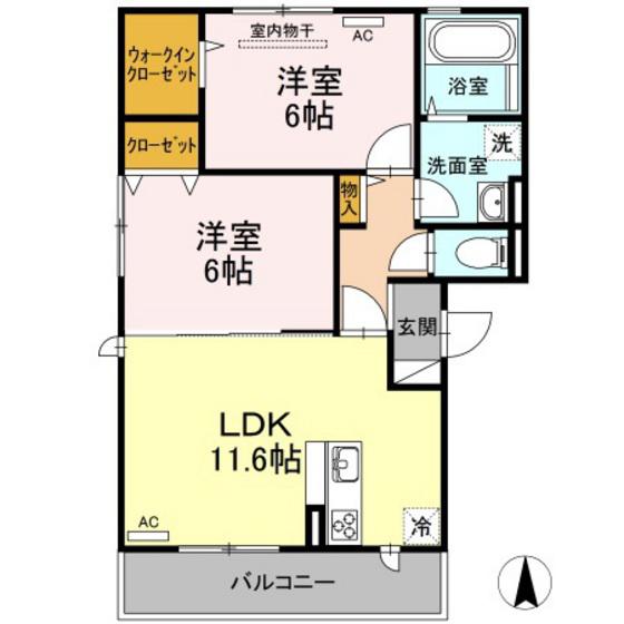 ソレイユA棟(2LDK/2階)の間取り写真