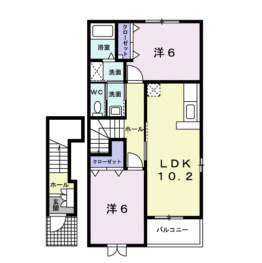 ラフレシールスクエアB(2LDK/2階)の間取り写真