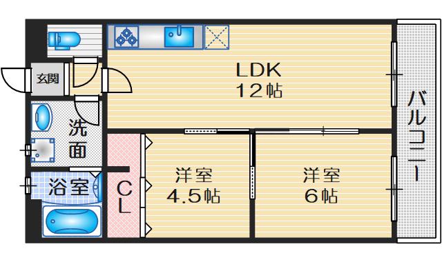新千里南マンション(2LDK/3階)の間取り写真