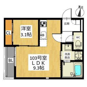 GRANDTIC 金山(1LDK/1階)の間取り写真