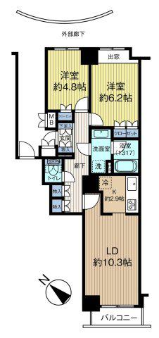 イクス川崎ザ・タワー(2LDK/4階)の間取り写真