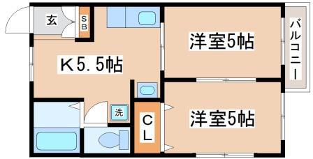 塩屋ヴィレッジ C棟(2K/2階)の間取り写真