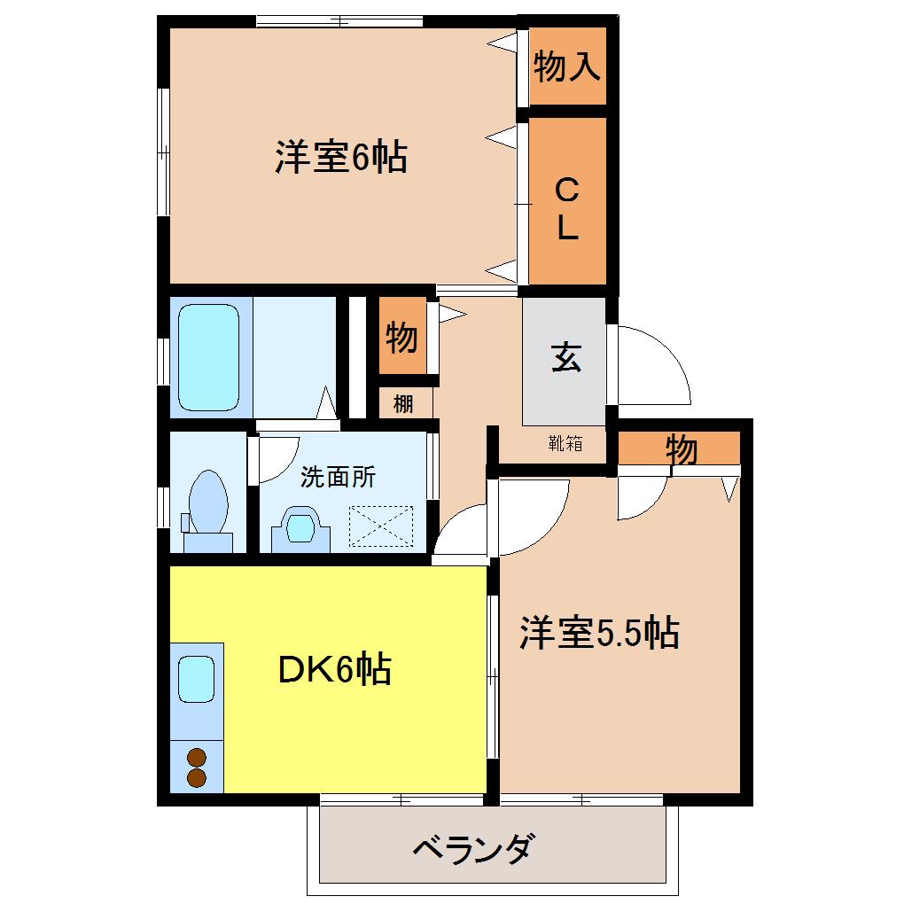 シャーメゾンWAKABAYASHI A棟(2DK/2階)の間取り写真
