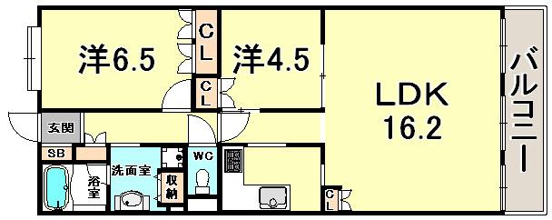 アーバネックス三宮磯辺通(2LDK/13階)の間取り写真