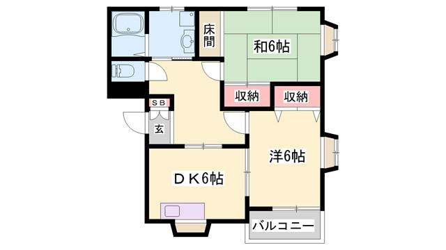 レイクパルII(2DK/1階)の間取り写真