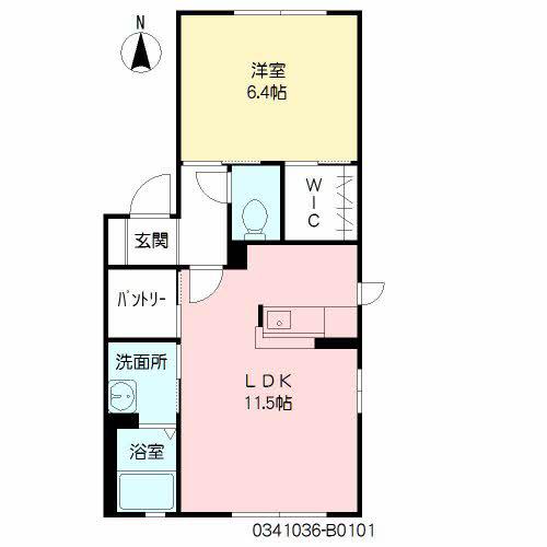 ヒルビレッジ B(1LDK/2階)の間取り写真