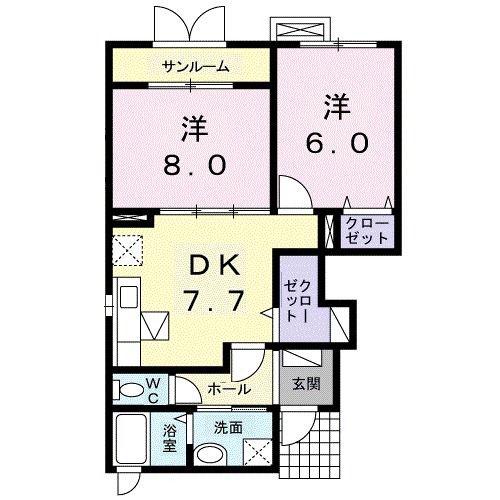 クレアーレ(2DK/1階)の間取り写真