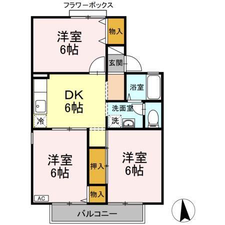 グリューネハイツ D(3DK/2階)の間取り写真