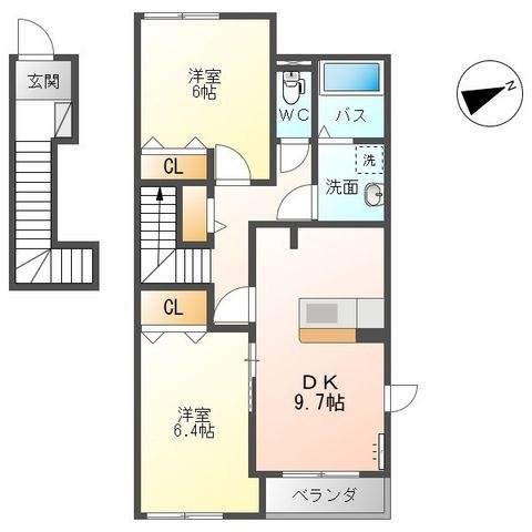 DIMOA(2DK/2階)の間取り写真