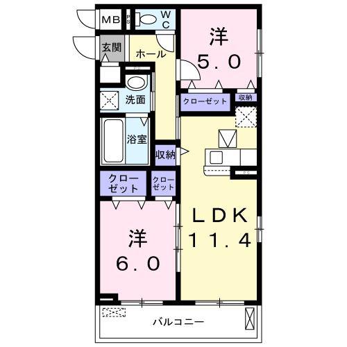 ルボアール箕面B棟(2LDK/1階)の間取り写真