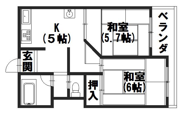 小池マンション北棟(2DK/3階)の間取り写真