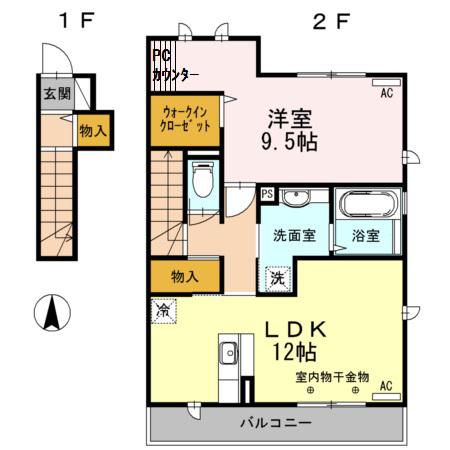 SOLANA学園西町 ソラーナガクエンニシマチ(1LDK/2階)の間取り写真