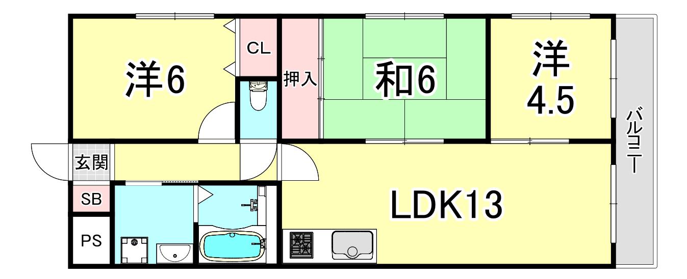 フレンドリー西明石(3LDK/4階)の間取り写真