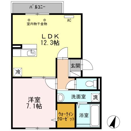 メイト城北 A棟(1LDK/3階)の間取り写真