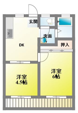パナハイツ内野台I(2DK/1階)の間取り写真