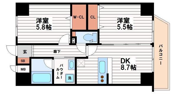 BLANC M(2DK/7階)の間取り写真