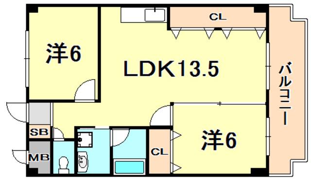 メゾンドール昆陽Ⅰ(2LDK/1階)の間取り写真