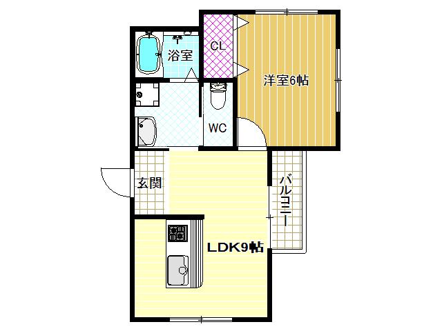 KUKULU REX 古市(1DK/2階)の間取り写真