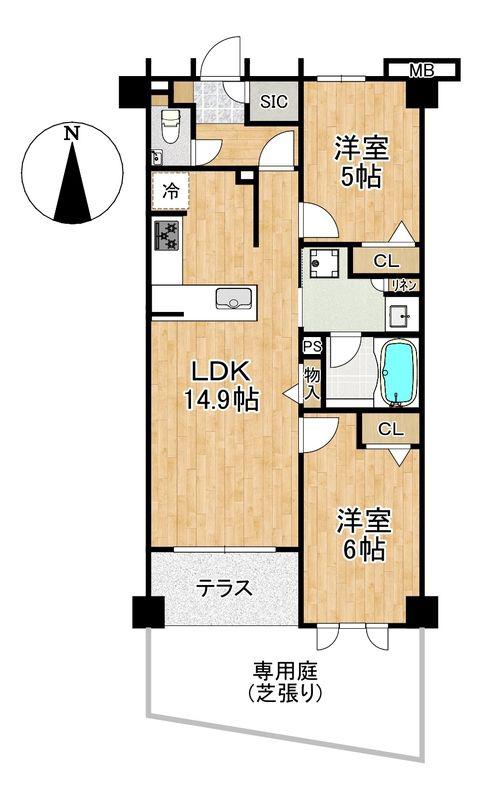 イノバス西新(2LDK/1階)の間取り写真