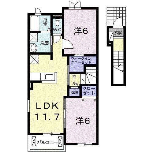 ラ・リュミエール(2LDK/2階)の間取り写真