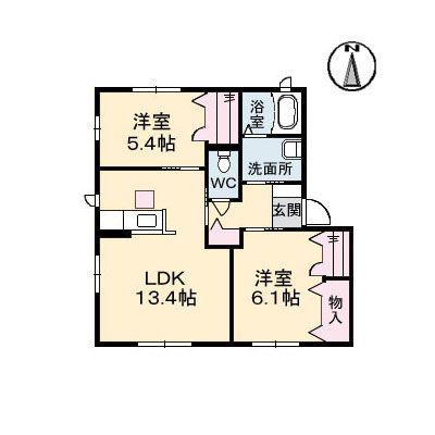 グランマスト平田B棟(2LDK/1階)の間取り写真