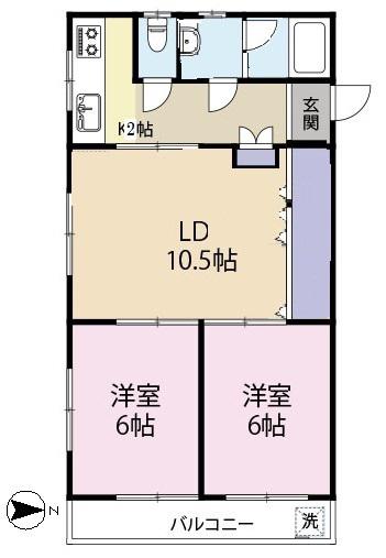 栄町井上コーポ(2LDK/3階)の間取り写真