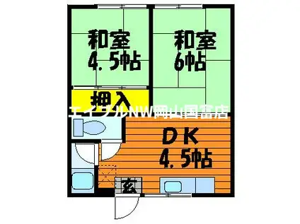 竜操コーポA(2DK/2階)の間取り写真
