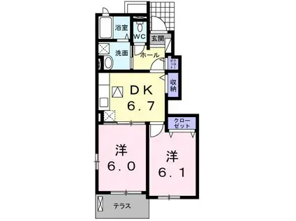 アクア・クレメント五番館(2DK/1階)の間取り写真