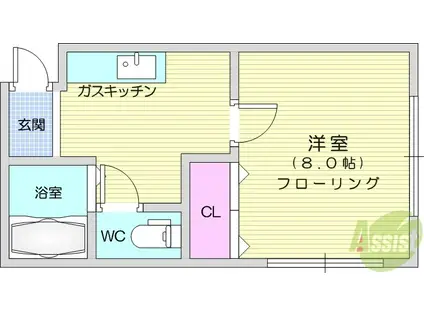 あけぼのハウス(1DK/2階)の間取り写真