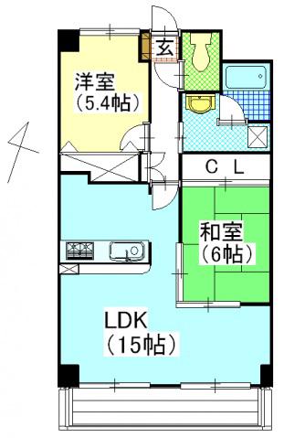 グリーンビレッジ北方(2LDK/1階)の間取り写真