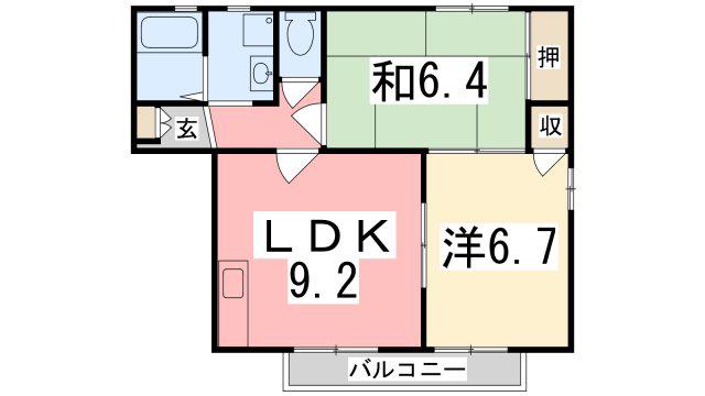 ボンリビエール松山A(2DK/2階)の間取り写真