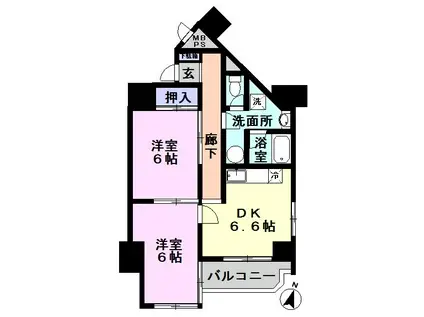第二松戸グリーンハイツ(2DK/6階)の間取り写真