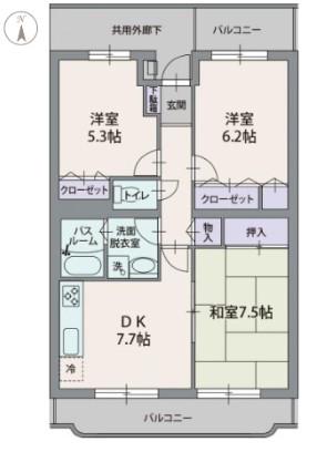 ソレアード京塚原(3DK/1階)の間取り写真