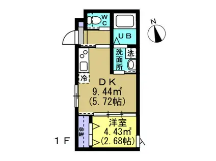 グランドール若林II(1DK/1階)の間取り写真