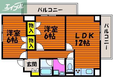 アリベ国富II(2LDK/5階)の間取り写真