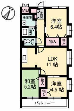 グランリューくるめ木(3LDK/2階)の間取り写真