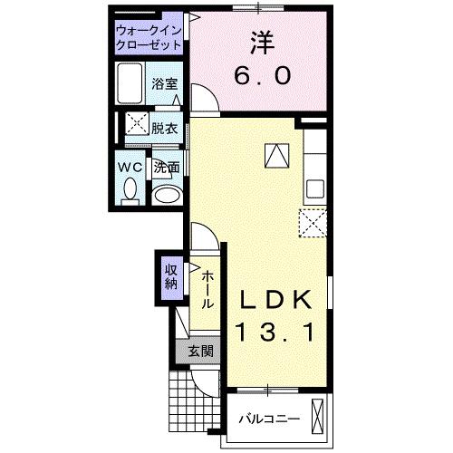 クレール聖徳A(1LDK/1階)の間取り写真