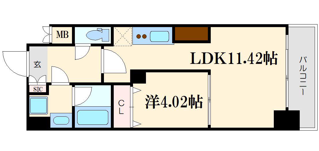 プレジオ鎗屋町(1LDK/13階)の間取り写真