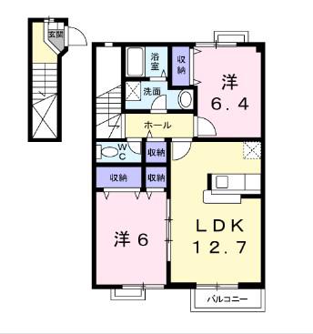 グランドゥールB(2LDK/2階)の間取り写真