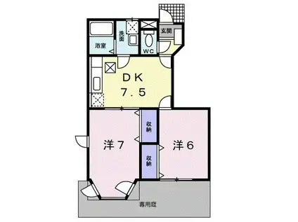 アルバ・ソーレI(2DK/1階)の間取り写真
